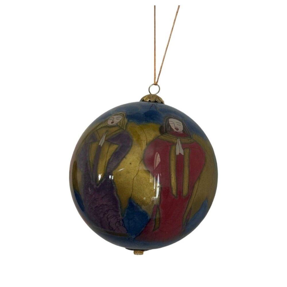 Pier One Li Bien Glass Ornament Reverse Hand Painted Choir Angels 2000 Vintage
